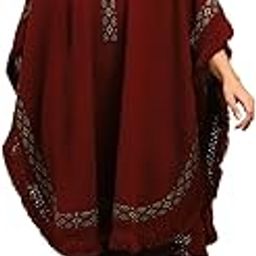 ME&I Embroidery Woolen Loose Fit V-Neck 3/4 Sleeves Cape For Women (MG2044, Dark Maroon, Free Size)-image-41