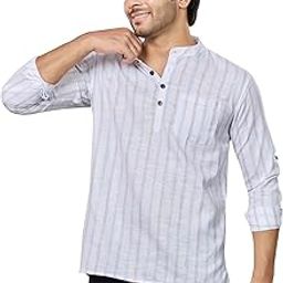 Premium Cotton Linen Weave Vertical Striped Short Kurta | Casual Ethnic Wear | Premium Pure Cotton Fabric | Regular Fit |-picture-9