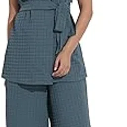 fashfun clothing Fashfun Women's Grey Texture Waist Tie-up Top With Trouser Cordset-picture-1