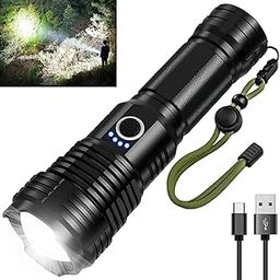Snapelo LED Torch Flashlight, 90000 Lumens, 5 Modes, IP68 Waterproof, USB Rechargeable, Zoomable Focus, 1650 Yards Beam (HIGH Power)-image-47