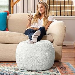 Jaxx Ellis Ottoman Shearling Faux-Lamb Plush Pouf for Modern Interior Design, Small, Cloud-image-65