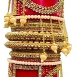 Stylish Plastic Round Chuda with Latkan Gold plated Rajwadi Style Bridal Bangles Set For Girls And Women Elegant Plastic Base Jewelry Bangles-MM-image-23