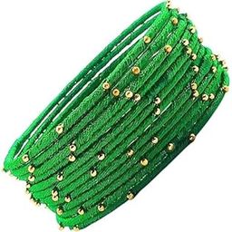 Dark Green Silk Thread Metal Bangle (12pc/1Doz) with Studded Ball Chain Pearl Chudi for Womens & Girls - Pack of 1 (2.8 Inches)-image-91