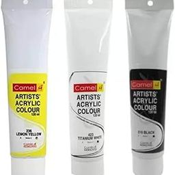 Camlin Artist Acrylic Colour Tubes 120ml (Pack of 3) (Set of 3, Titanium White, Black, Lemon Yellow)-13
