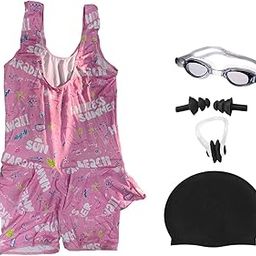 | Swimming Kit for Girls (Age 8-10 Years) with One Piece Frock Style Swimming Costume | Goggles | Cap Ear Plug | Nose Clip | for Swimming Pool, Water Park, School Pool Party, Beach | SC194-image-75