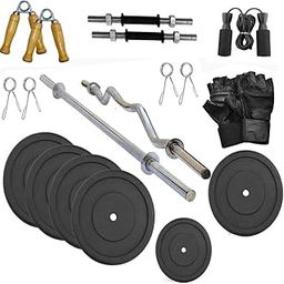 TUFFSTUFF Pure Rubber 20 Kg Weights with Dumbbell Set, Rubber Plate, Barbell Set, Fitness Home Gym Accessories, Equipments for Men (Black)-picture-1