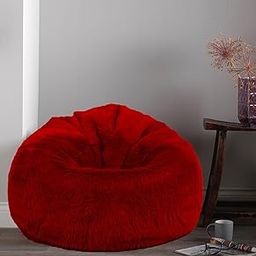 U & I Designs Bean Bag Fur Bean Bags XXXL Size Jumbo Bean Bag Premium Long Fur bin Bag (Bean Bag Cover Without Beans) (Red)-picture-18