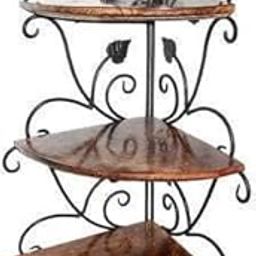 Isha's Creative Crafts Iron & Wooden Wall Corner Rack with 3 Shelves, Stylish Brown Wall Mount for Office & Home Decor, Space-Saving Storage Solution-image-1