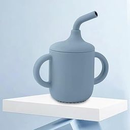 TONY STARK Baby Sipper Bottle for 6month+, Silicone Tumbler Bottle with Straw, Kids Water Bottle with Twin Handles, Durable Straw Cup for Babies (Cloud Blue)-25