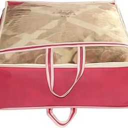 AARON INC Present Blanket Cover Storage Bag With Handle, Front Transparent Clear Window, Large Size Under Bed Storage, Non-Woven, 22 Centimeters, Pink-image-10
