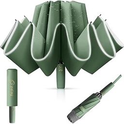 Auto 3-Fold Large Umbrella with Reflective Strip, 50'' Compact Travel Umbrella, One-Touch Open/Close, Reinforced 10 Dual Ribs, Sun Protection 99 UV & Rain & Windproof for Men Women-image-37