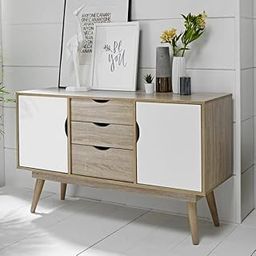 Quick Artsy Wooden Sideboard Cabinet with 2 Doors and 3 Drawers, White Finish, Modern Storage for Living Room, Dining Room, or Entryway-image-98