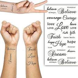S.A.V.I Believe Love Faith Hope Dream Text Waterproof Temporary Tattoo Sticker 21x10cm for Men & Women-32