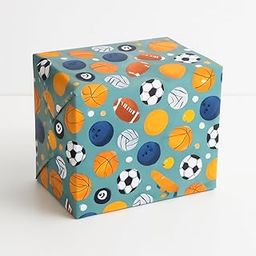 Sports Ball Pattern Gift Wrapping Paper, Multi-Sport Design with Football, Basketball, Soccer, Baseball, Tennis, Grey Background-image-75