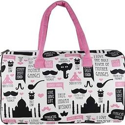 Travel Duffel Bag with India Theme Print, Pink and Black Design, Taj Mahal Pattern-image-20