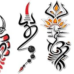 Temporary Tattoowala Om Trishul With God Shiva Designs Pack of 4 Temporary Tattoo Sticker For Men and Woman Temporary body Tattoo (2x4 Inch)-image-5
