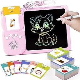 BAREPEPE 112 Talking Flash Cards LCD Writing Tablet for 3-8 Years Toddlers, Rechargeable Drawing Board Pad Toy for Boys Girls Kids Birthday Gifts, Preschool Montessori Speech Therapy - Pink-17