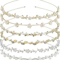 2 Pcs Rhinestone Headbands Women Gold Metal Headband Flower Leaf Stone-image-46