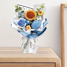 Crochet Flower Bouquet Hand Knitted for Valentines Day Gift Wedding Birthday Blue-image-12