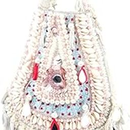 Women White Suede Embellished Potli-picture-11