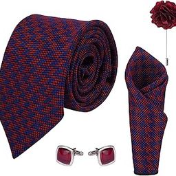 Men's Microfibre Italian Designer, Floral Printed Necktie Tie With Pocket Square,Lapel Pin,Cufflinks (Leatharite Gift Box) (Pack of 4)-13