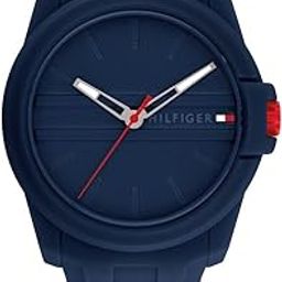 Quartz Analog Blue Silicone Strap for Men-TH1710595W-45