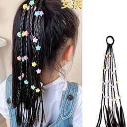 Zusaca Braiding Hair Extensions with Rubber tie Rainbow Mermaid Modern Accessories for Girls Straight Colored Hair Braid Clip Colored Hair Extensions for Kids Dress Supplies (4 pc, Multi Color)-78