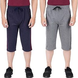SAFESHOP (Pack of 2) Mens Cotton Three by Fourth, 3/4, Capri, Three Quarter - Comfort wear - Free Size (fits from 28 to 42 inches Waist) Model 120-K-image-87