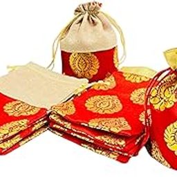 Moira 30 pcs 5X7 inch Small Size Silk & Jute Potli for Gifting, Jewellery Storage, Shagun, Coin Packing-0