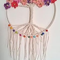 Tree of Life Dreamcatcher | Macrame Wall Hanging, Handmade Decor | Size 10×10inch or 25×25 cm |Tree of Life Wall Hanging | Handicrafts by Zealza(Pink)-12