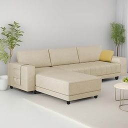 CASALIVING Linus LHS 4 Seater L Shape Sofa Set for Living Room (Cream Fabric) Premium Fabric Sofa-image-98