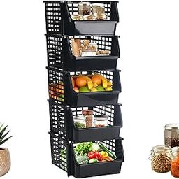Kuber Industries 5 Tier Plastic Bathroom Organiser Rack for Storage | Stackable Rack for Kitchen | Home & Office Stationery Organizer | Basket Shelf for Vegetable and Fruits | Black-28