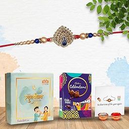 Gifticon Rakshabandhan Set with Chocolate for Brother - Rakhi for Brother with Chocolate Gift Hamper - 1 Rakhi, 1 Celebration, 1 Greeting Card,1 Gift Box | IB50-1R-GGNSH-10