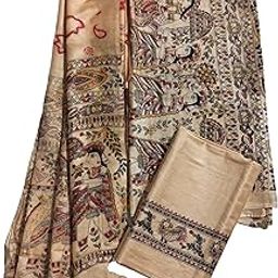 Suit Set for Women with Dupatta | Handloom Semi Tussar Silk Printed Unstitched Salwar Suit Dress | (BROWN)-picture-26