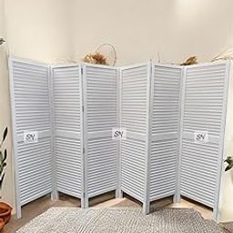 Store Nice Wooden Room Partition for Living Rooms/Wood Screen Separator & Room Divider for Living Room/Bedroom/Office/Restaurant(White) (6 Panel)-picture-13