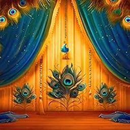 Backdropon Peacock Feathers Decoration Design Backdrop Cloth for Pooja Decoration Background Curtain Cloth Fabric-Polyester Size 5 Feet Height and 8 Feet Width(5 * 8)-picture-31