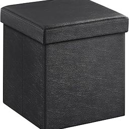 SONGMICS 15" x 15" x 15" Storage Ottoman Cube/Footrest Stool/Coffee Table/Puppy Step, Holds Up to 660lbs, Faux Leather,Black ULSF101, 15"-image-46