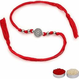 1Pc Red Rakhi With Roli Chawal, Antique German Silver - Minimalist Charm For Men-22