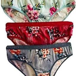 Women's Floral Print Bikini Underwear, Set of 3, Multicolour-0