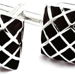 Enamel Black and SIlver Cufflinks for Men-2