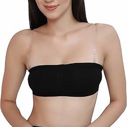Women Nylon Spandex Padded Wire Free Seamless Strapless Back Hook Tube Bandeau Bra with Removable Pads, Free Size-image-34