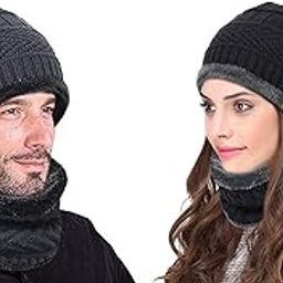 Buttons & Bows Knitted Winter Cap & Neck Scarf with fleece, Unisex Beanie Cap with Neck Warmer for Men & Women, warm neck and cap set, 02 Sets (Multi)-image-31