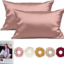 VYBBA Pillow Cover | Satin Solid Pillow Cover Set Of 2 Piece With 5 Piece Satin Silk Scrunchies For Women | Satin Silk Pillow Covers For Hair And Skin | Silk Pillow Cases 600 Tc (Rustic Rosewood)-image-60