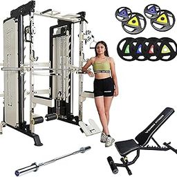 Gamma Fitness Functional Trainer with Smith Machine FTS-701 Luxury with Adjustable Bench AB-201 + Olympic 7 Feet Rod + Olympic Rubber Coated Weight Plates FTP-971 (with 180 Kg Rubber Coated Plates)-image-10