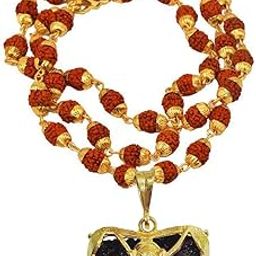 Religious One Mukhi/Half Moon Rudraksha Bead in Gold Plated Trishul Cap with Gold Plated Cap Panchmukhi Rudraksha Mala 00 00 00 00 for Men and Women-image-36