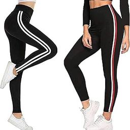 Gym wear Leggings Ankle Length Free Size Combo Workout Trousers | Stretchable Striped Jeggings | Yoga Track Pants for Girls & Women (Pack of 2-Free Size 28-34 Inch)-image-13