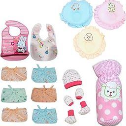 YOS TRENDZ Baby Care Combo Set | Soft Cotton Essentials | Includes Bib Cap Mittens Nappy 6 pc Bottle Cover Pillow | Gentle on Baby Skin | Washable and Reusable | Ideal for Newborns-image-4