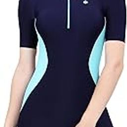 Women's Nylon Swimming Costume| Knee Suit with ZipI Padded | Half Sleeves (LA_LS_552_Black)-picture-24