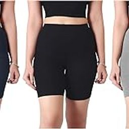 Cotton Stretchable Cycling Shorts for Girls Combo Pack 3 Knee Length Tights Fit Under Skirts Sports Gym Yoga Running Panties-image-5
