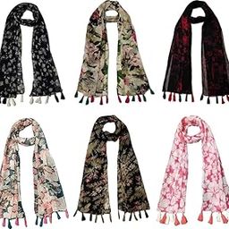 Women's Printed designer Chiffon stoles And Scarf Multicolored Pack of 6-2